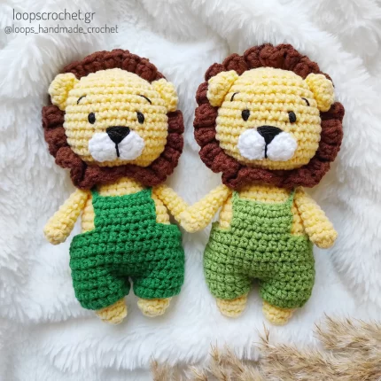 λιοντάρι πλεκτό κουκλάκι amigurumi μπεζ κίτρινο πράσινο δώρο για αγόρι νεογέννητο