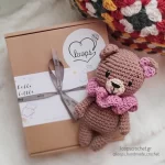 πλεκτό αρκουδάκι amigurumi καφέ για κορίτσι δώρο για νεογέννητο