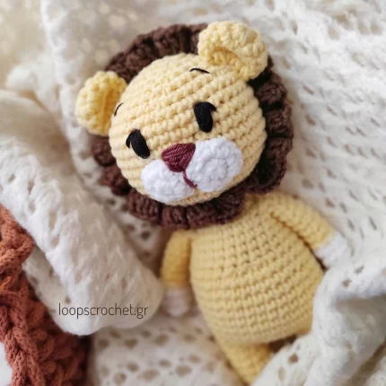 πλεκτό κουκλάκι amigurumi λιοντάρι κίτρινο καφέ δώρο για αγόρι νεογέννητο