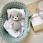 πλεκτό κουκλάκι amigurumi σκυλάκι γκρι δώρο για αγόρι νεογέννητο 2