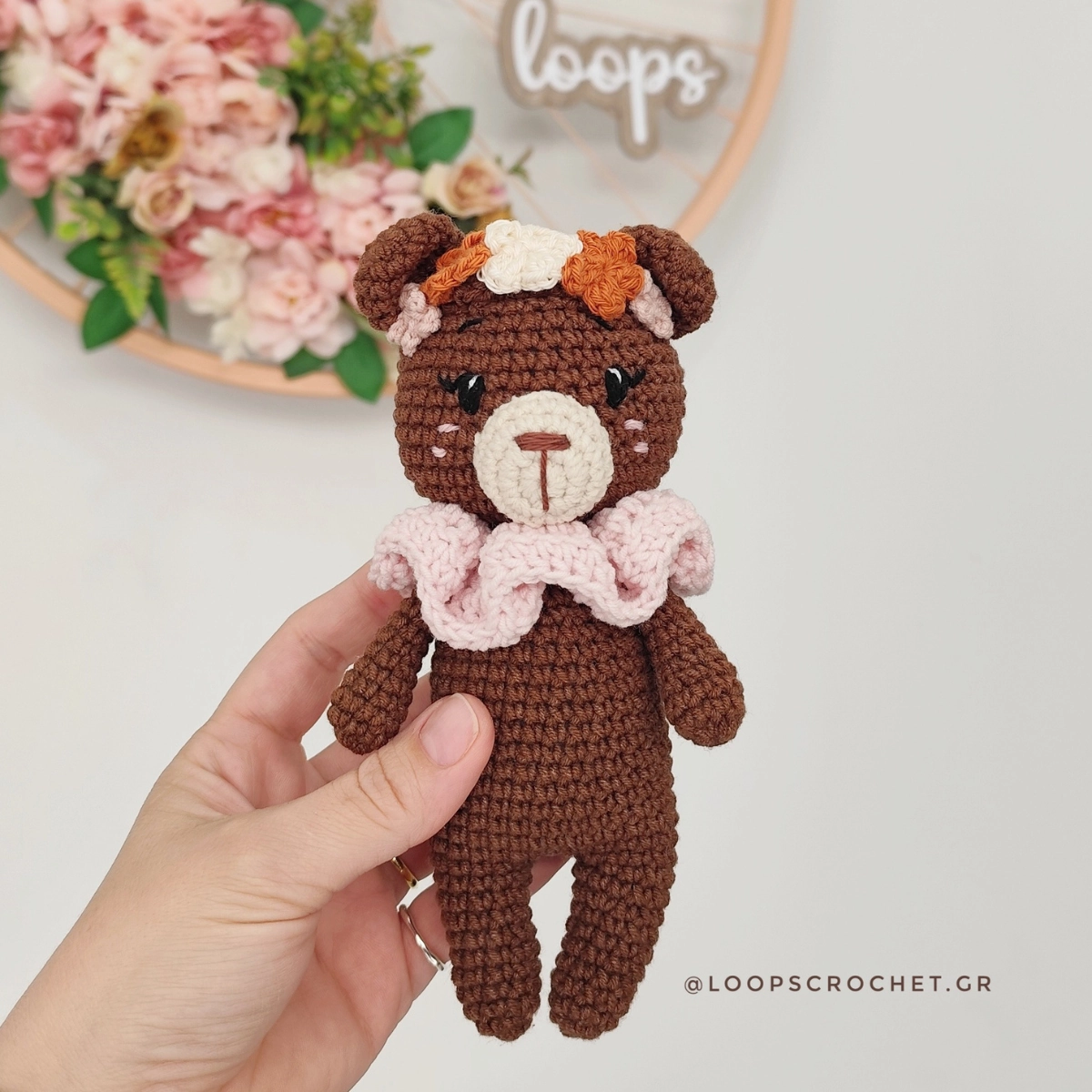 Πλεκτό αρκουδάκι Amigurumi καφέ σκούρο
