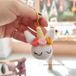 Μπρελόκ πλεκτός μονόκερος με κλειστά μάτια χειροποίητο loops crochet