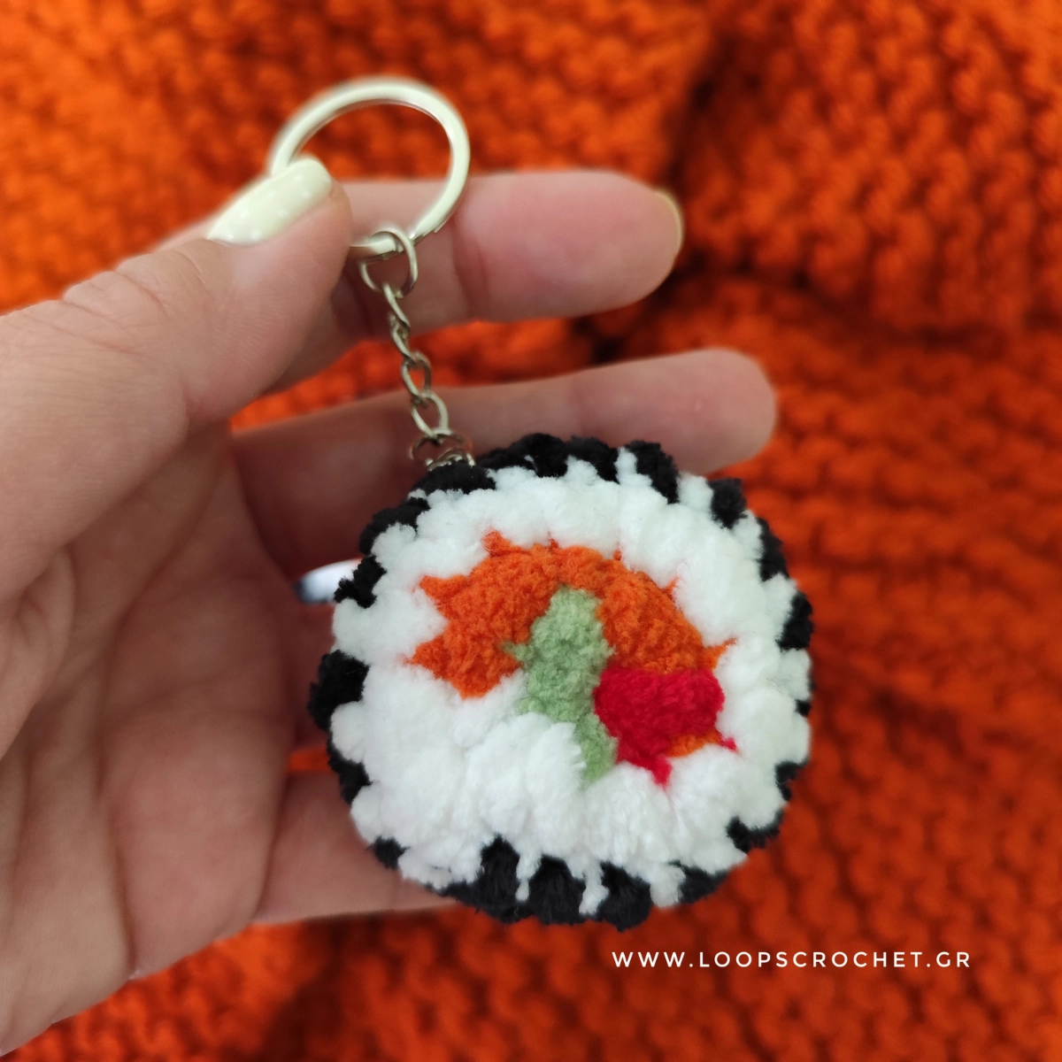 πλεκτό μπρελόκ sushi χειροποίητο loops crochet πλεκτό μπρελόκ sushi χειροποίητο loops crochet