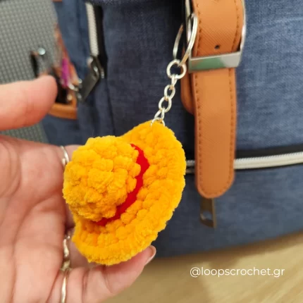 luffy one piece μπρελόκ πλεκτό χειροποίητο κίτρινο κόκκινο λόυφι loops crochet