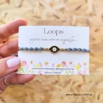 μακραμέ βραχιόλι γκρι με στοιχείο μάτι macrame χειροποίητο loops crochet