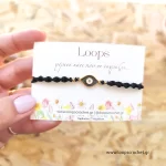 μακραμέ βραχιόλι μαύρο με στοιχείο μάτι macrame χειροποίητο loops crochet