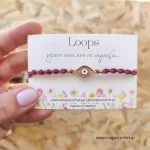 μακραμέ βραχιόλι ροζ με στοιχείο μάτι 2 macrame χειροποίητο loops crochet
