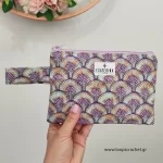 υφασμάτινο τσαντάκι με φερμουάρ και λαβή πολύχρωμο χειροποίητο loops crochet