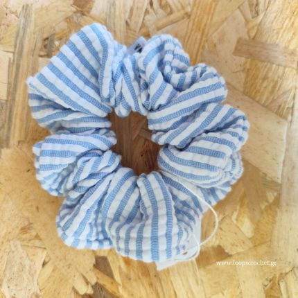 scrunchie σκράντσι κοκαλάκι για τα μαλλιά για γυναίκα γαλάζιο ριγέ χειροποίητο loops crochet