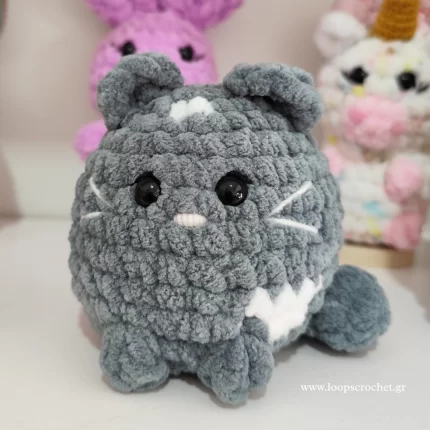 πλεκτό κουκλάκι amigurumi γάτα χρώμα γκρι χειροποίητο handmade loopscrochet 2