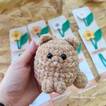 πλεκτό κουκλάκι amigurumi γάτα χρώμα καφέ χειροποίητο handmade loopscrochet