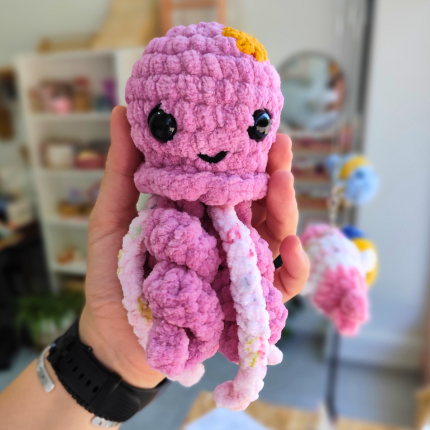 πλεκτό κουκλάκι amigurumi μέδουσα έντονο ροζ και απαλό ροζ χρώμα χειροποίητο loops crochet handmade 1