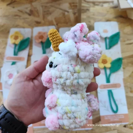 πλεκτό κουκλάκι amigurumi μονόκερος χρώμα λευκό χειροποίητο handmade loopscrochet 1
