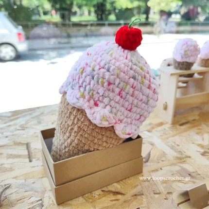 πλεκτό παγωτό amigurumi χρώμα ροζ καφέ χειροποίητο handmade loopscrochet