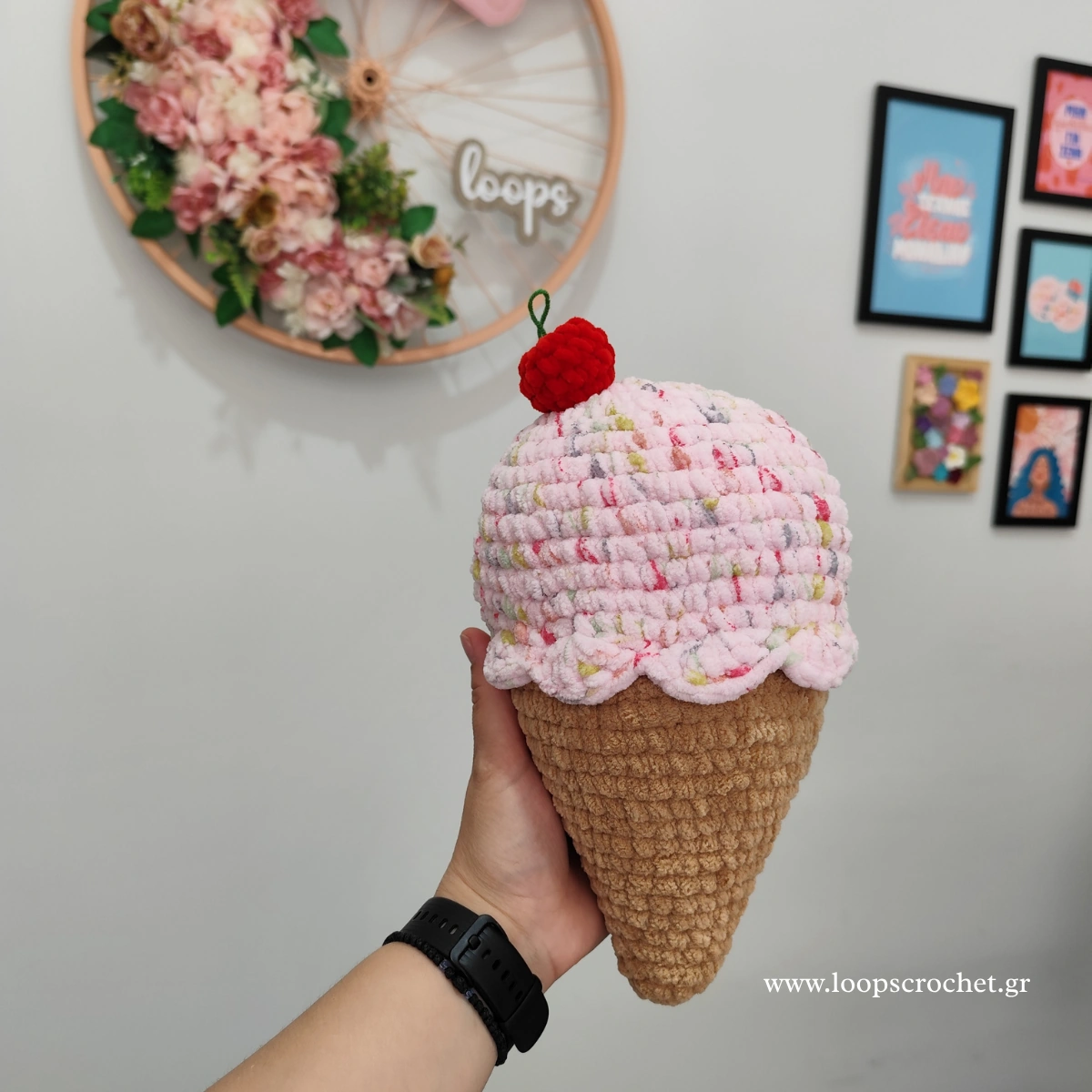 πλεκτό παγωτό amigurumi χρώμα ροζ χειροποίητο handmade loopscrochet 1 πλεκτό παγωτό amigurumi χρώμα ροζ χειροποίητο handmade loopscrochet 1
