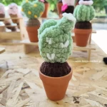 πλεκτός κάκτος σε γλαστράκι amigurumi χρώμα πράσινο καφέ χειροποίητο handmade loopscrochet