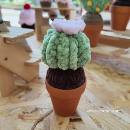 πλεκτός κάκτος σε γλαστράκι amigurumi χρώμα πράσινο καφέ χειροποίητο handmade loopscrochet 2